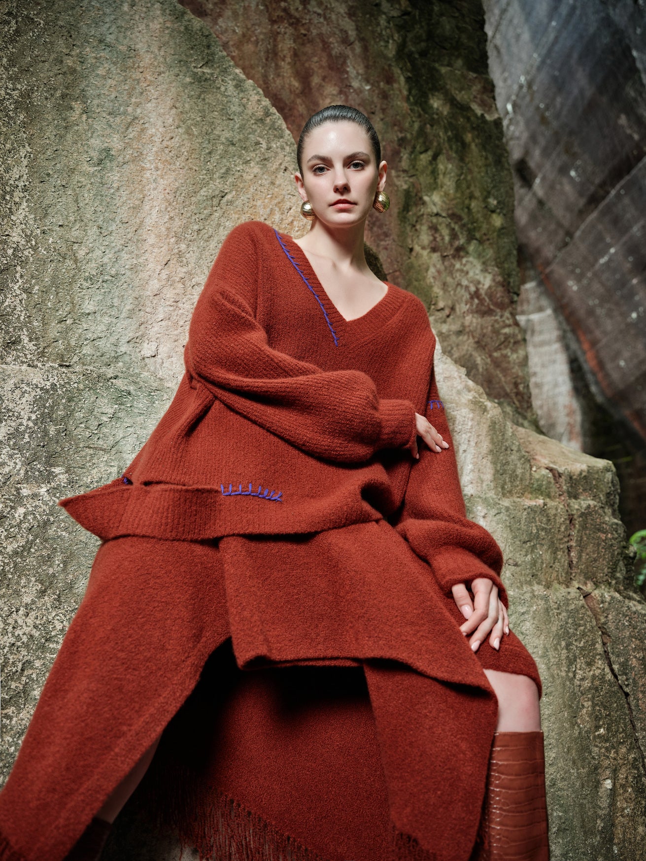 100% Cashmere Sweater - Rust Echo
