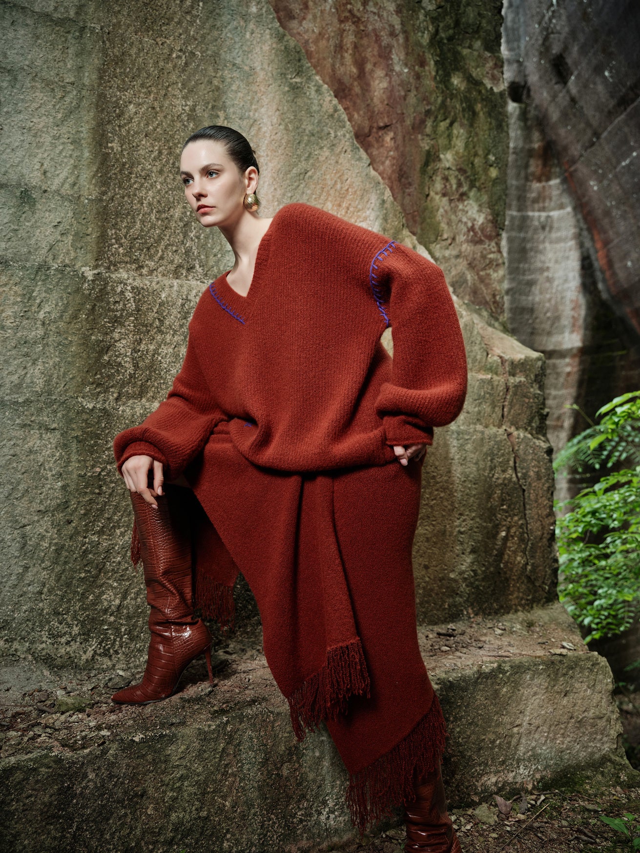 100% Cashmere Sweater - Rust Echo